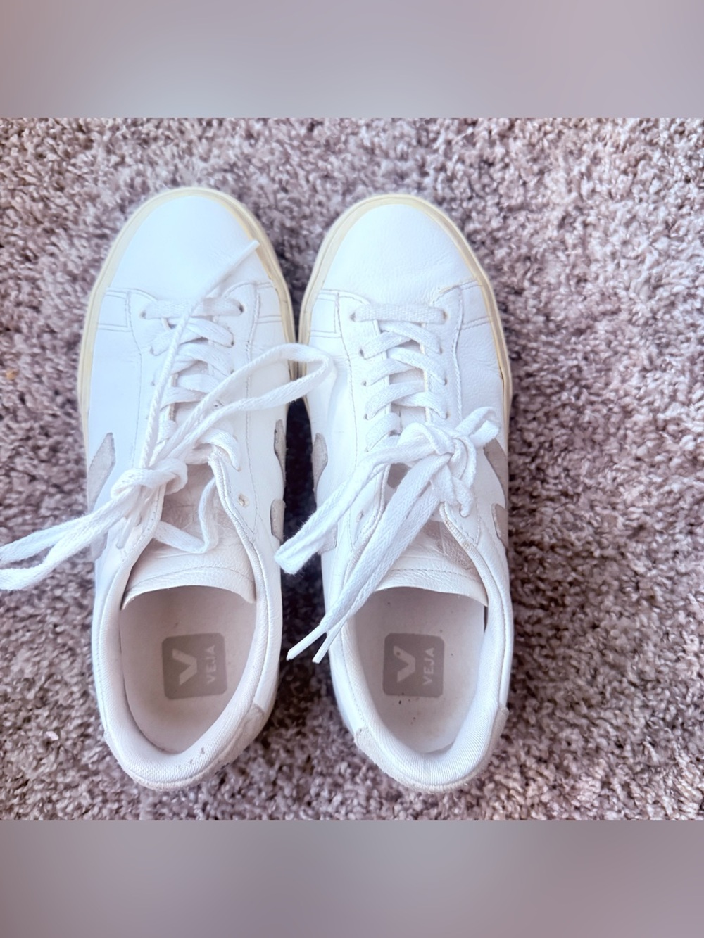 VEJA Campo Womens Size 8 White Almond Chromefree Leather Lace-Up Sneakers - Picture 3 of 10